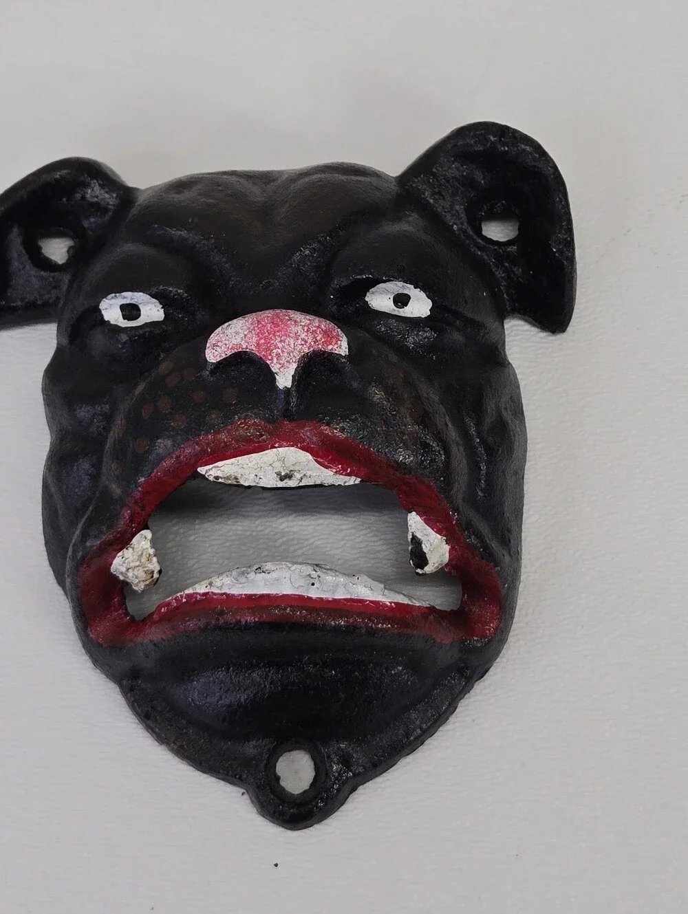 VTG Cast Iron Bulldog Wall Mount Bottle Opener Antique Finish Man Cave Brewery 1